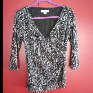 Black/white crossover sheer blouse 3/4 Sleeve
